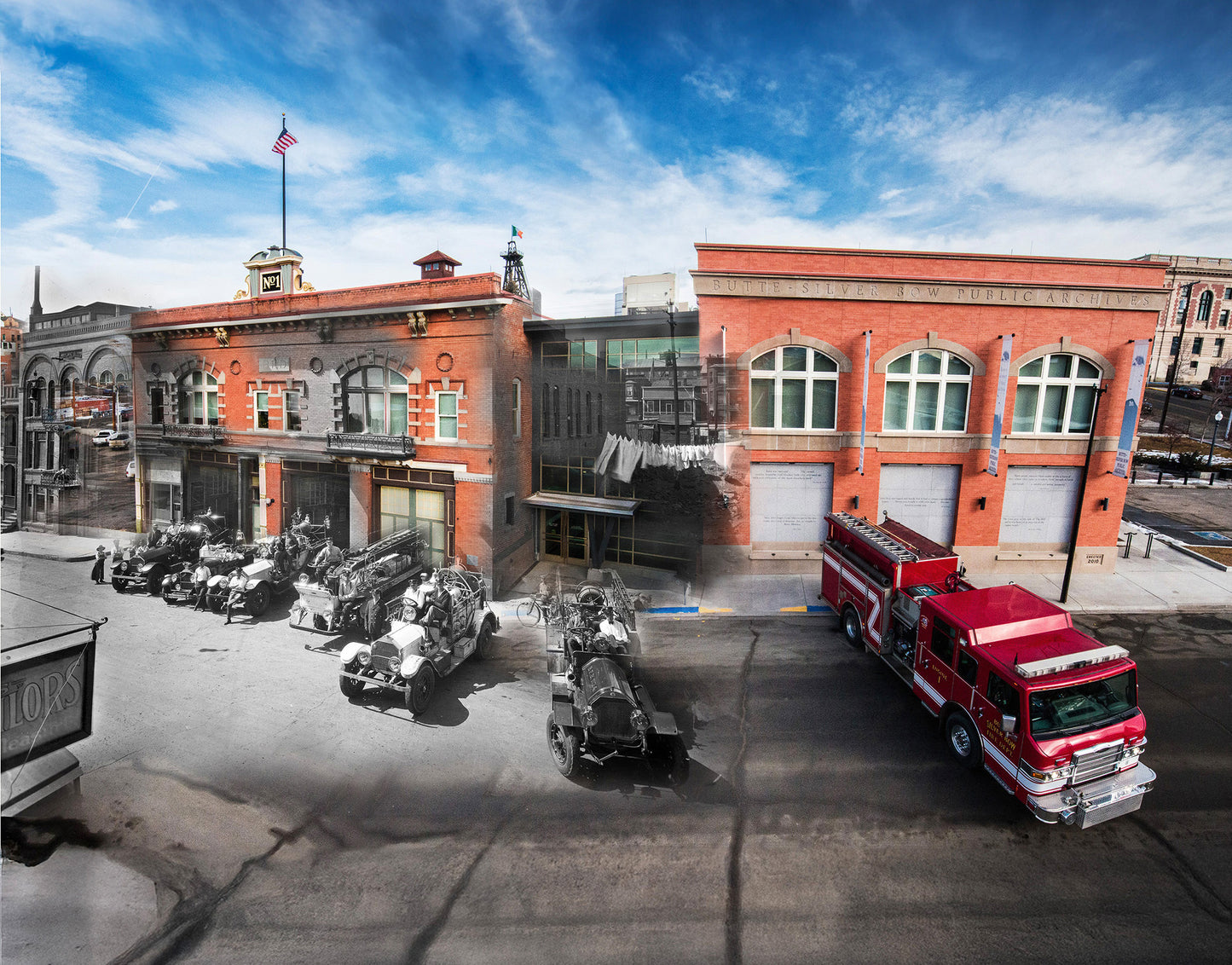 Butte Archives and Fire Station - Framed and Matted Print