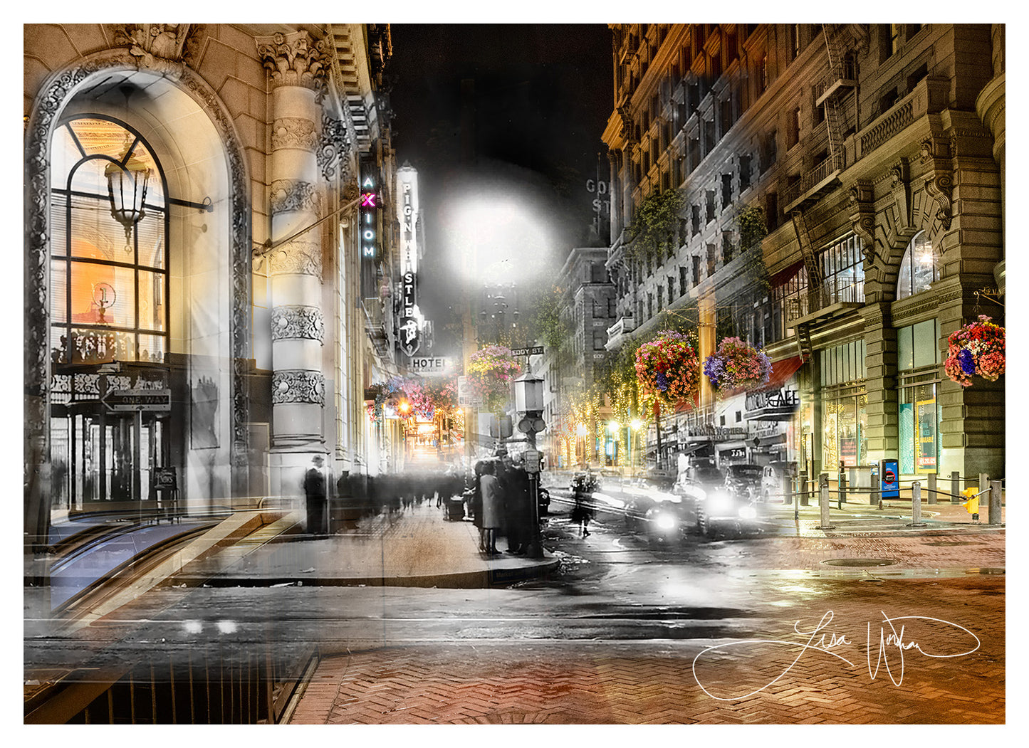 Market Street at Night, San Francisco, California - Matted Print