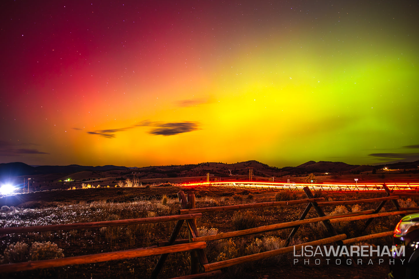 Northern Lights from Behind the Big M - Butte Montana - Matted Print