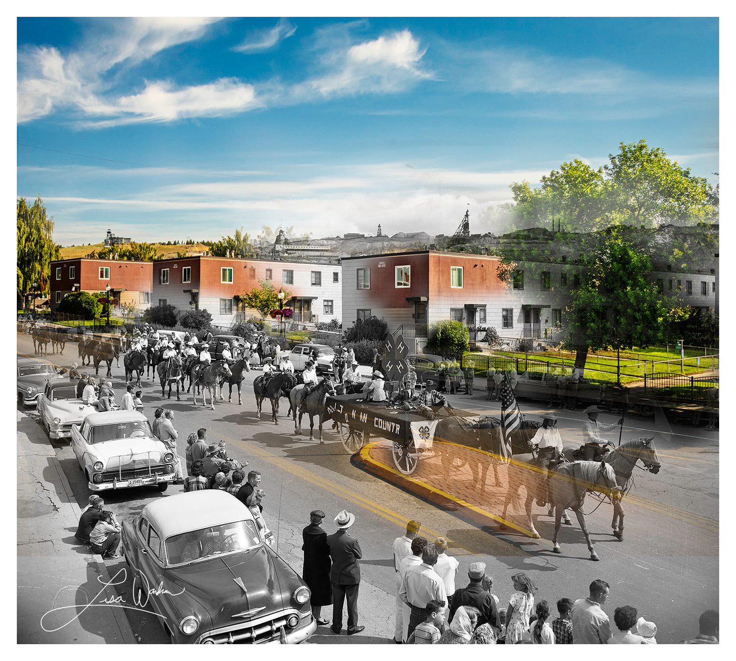 Parade on Arizona Street with Silver Bow Homes in Background - Butte Montana - Canvas Gallery Wrap