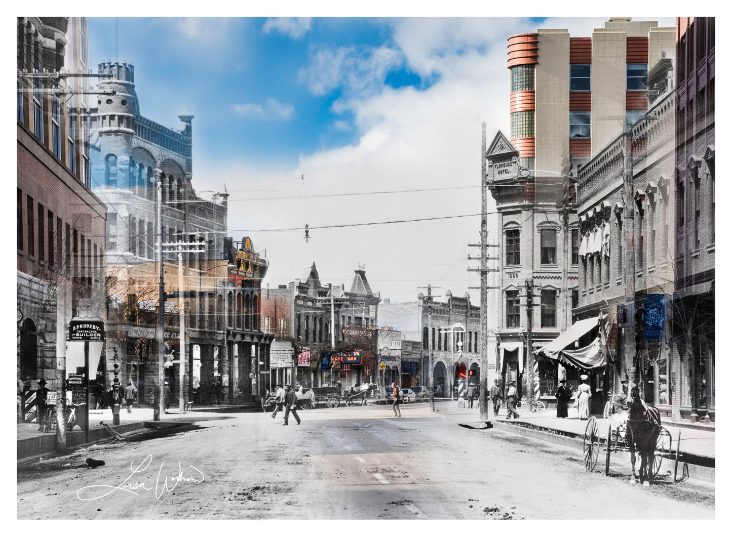 Higgins & Front Streets 1900 with Stockman Bar - Framed and Matted Print