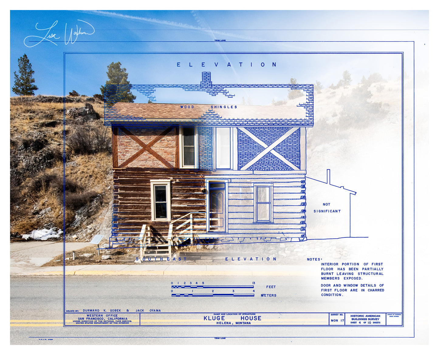 Kluge House Blueprint - Framed and Matted Print