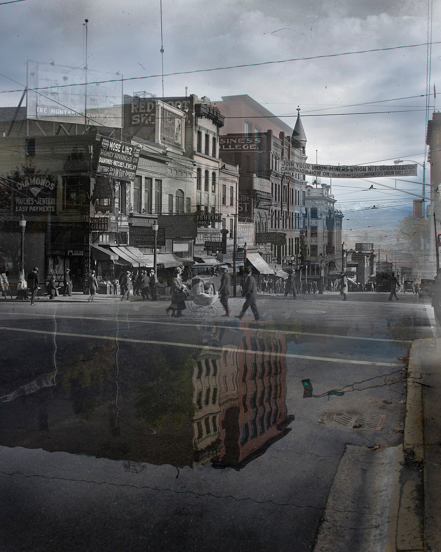 Layers of Time on Main Street & Northwestern Energy - Framed and Matted Print