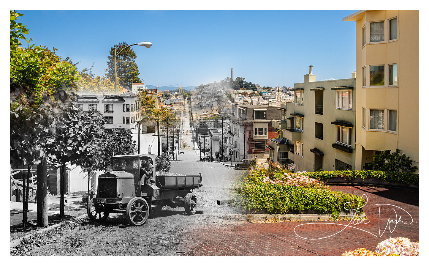 Lombard Street Before Construction, San Francisco, California - Framed and Matted Print
