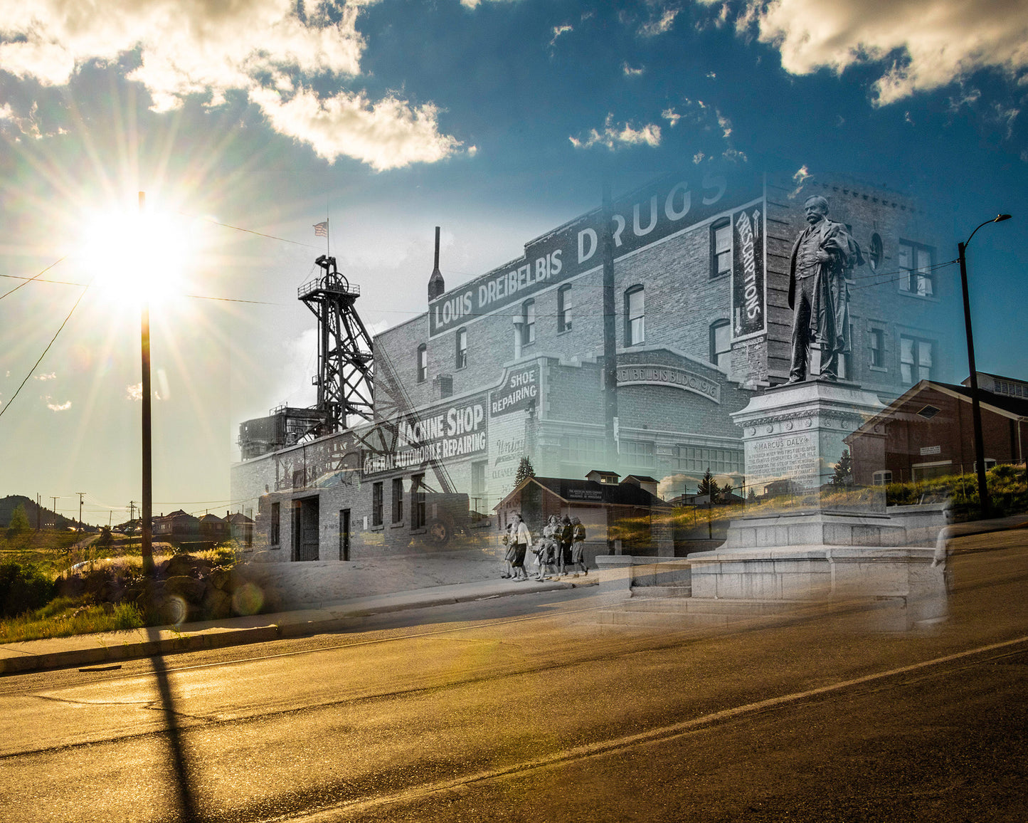 Marcus Daly Statue and Original Mine - Canvas Gallery Wrap