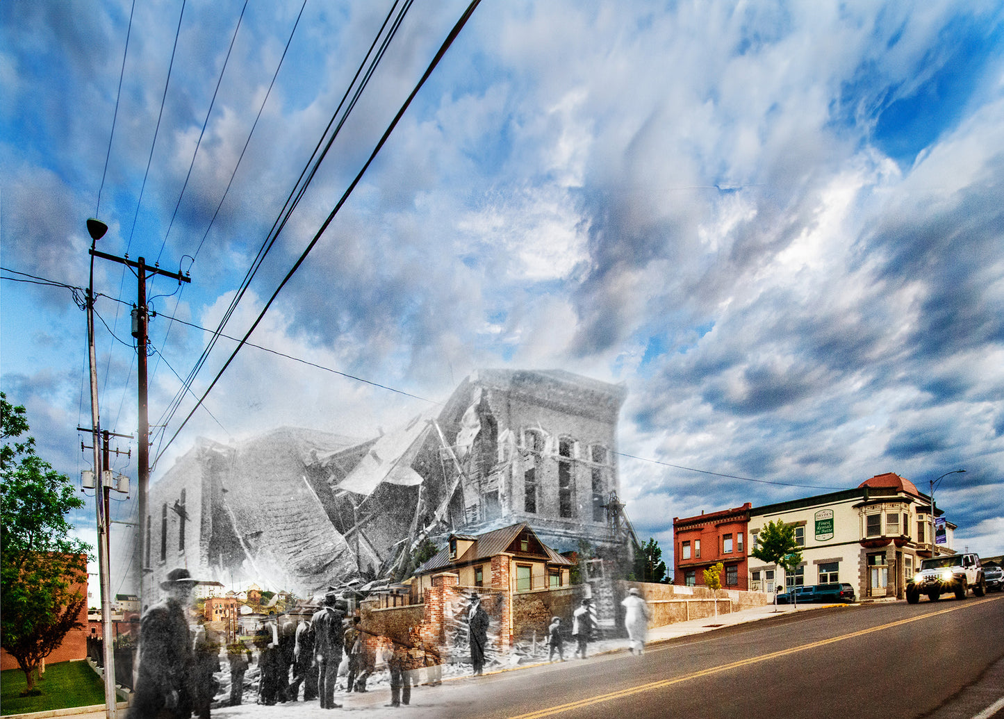 Miners Union Building Blown Up - Framed and Matted Print