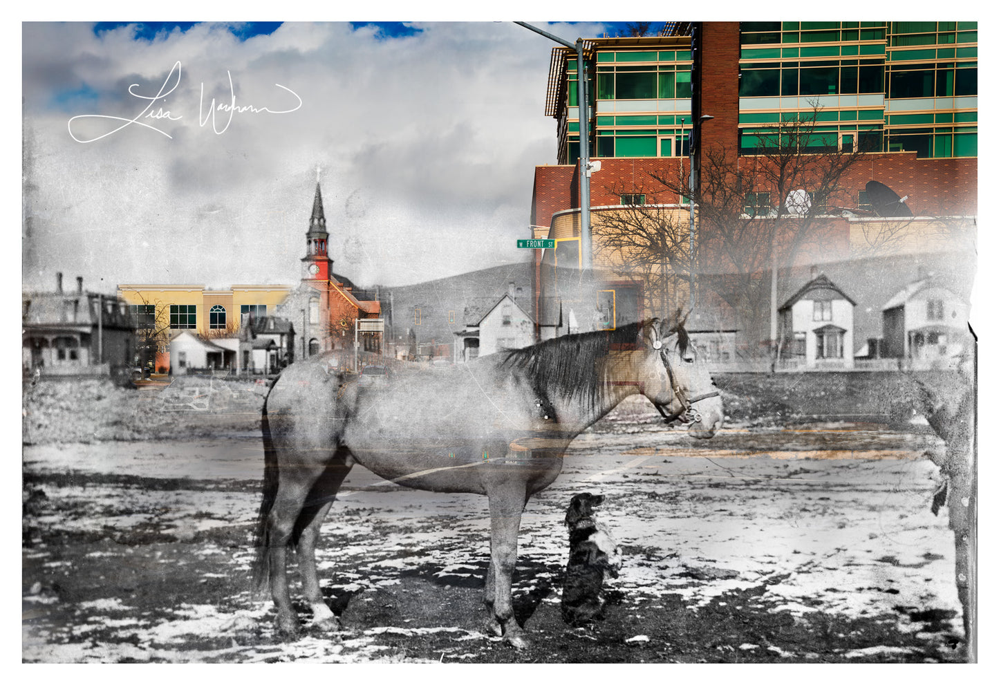 St. Francis Xavier Church, Horse, Dog and Officer - Canvas Gallery Wrap