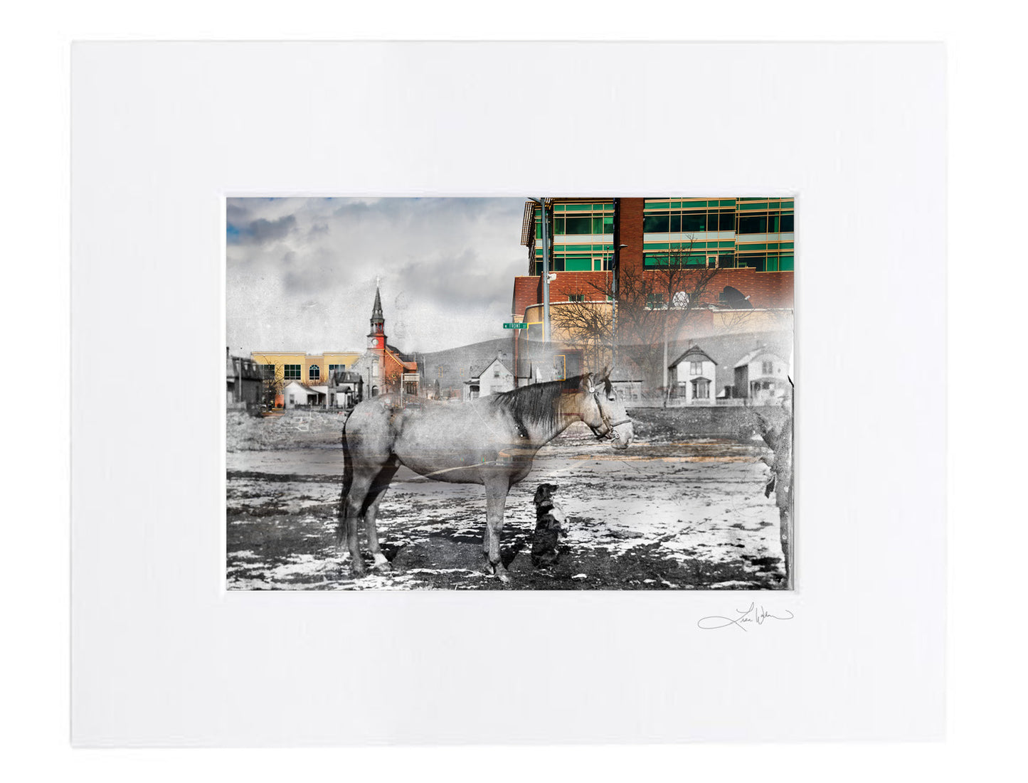 St Francis Xavier Church, Horse, Dog and Officer - Matted Print