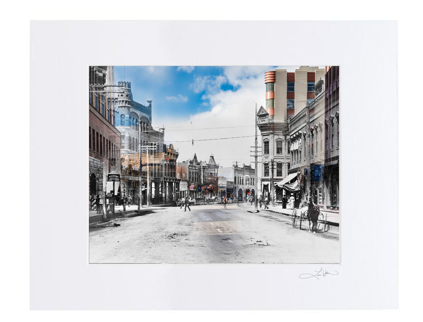 Higgins & Front Streets 1900 with Stockman Bar - Matted Print