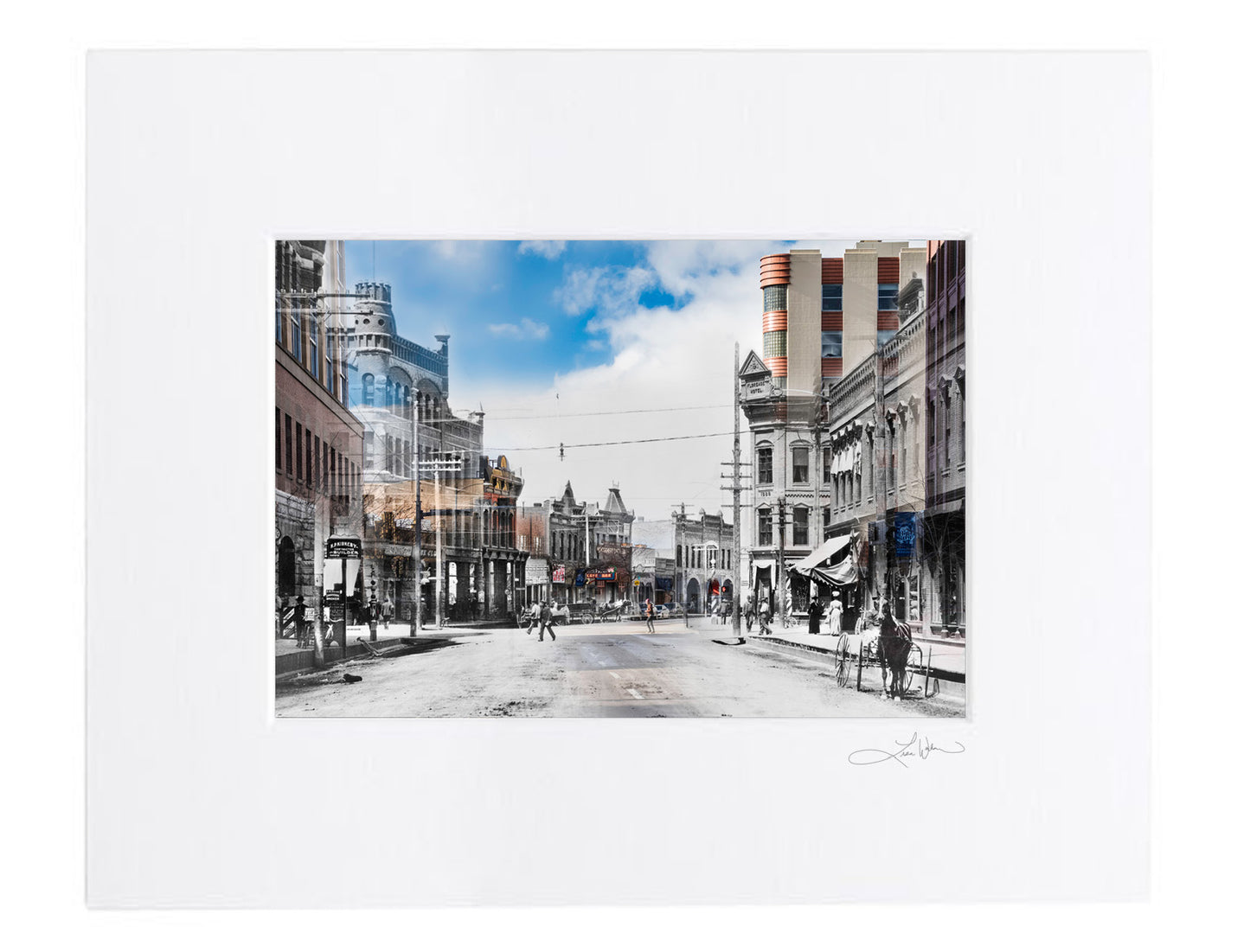 Higgins & Front Streets 1900 with Stockman Bar - Matted Print