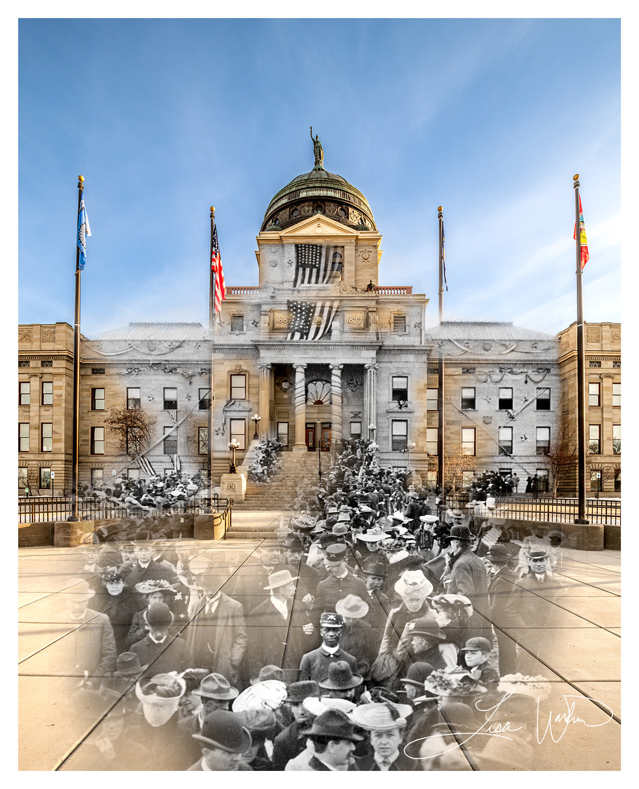 Montana State Capitol Crowd, Pres Roosevelt Speech - Helena, Montana - Matted Print
