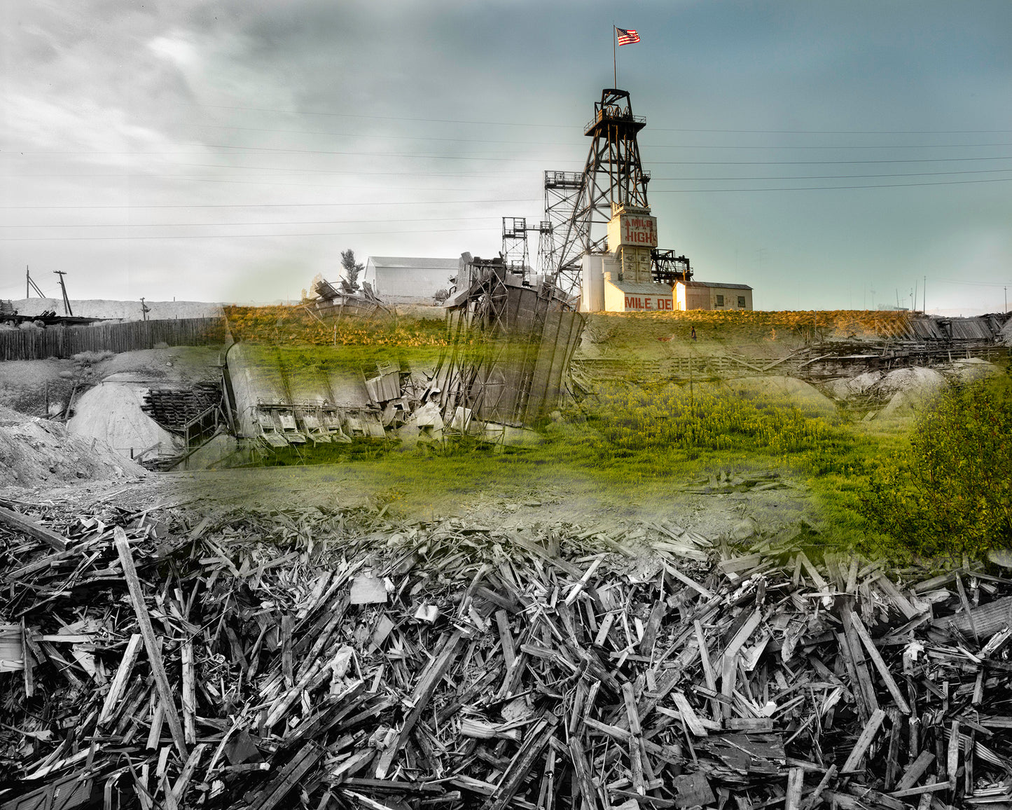 Mountain Con Mine Lawn and Wood - Framed and Matted Print