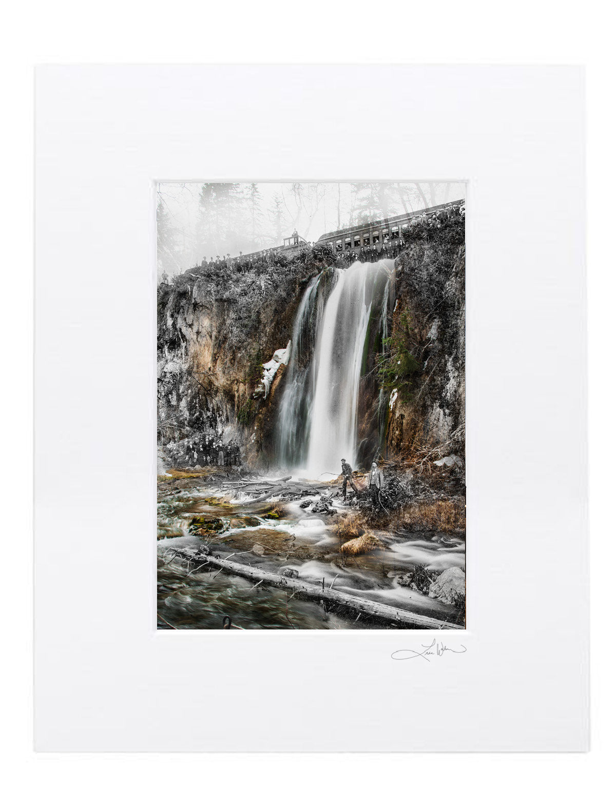Spearfish Falls Train & People - Matted Print