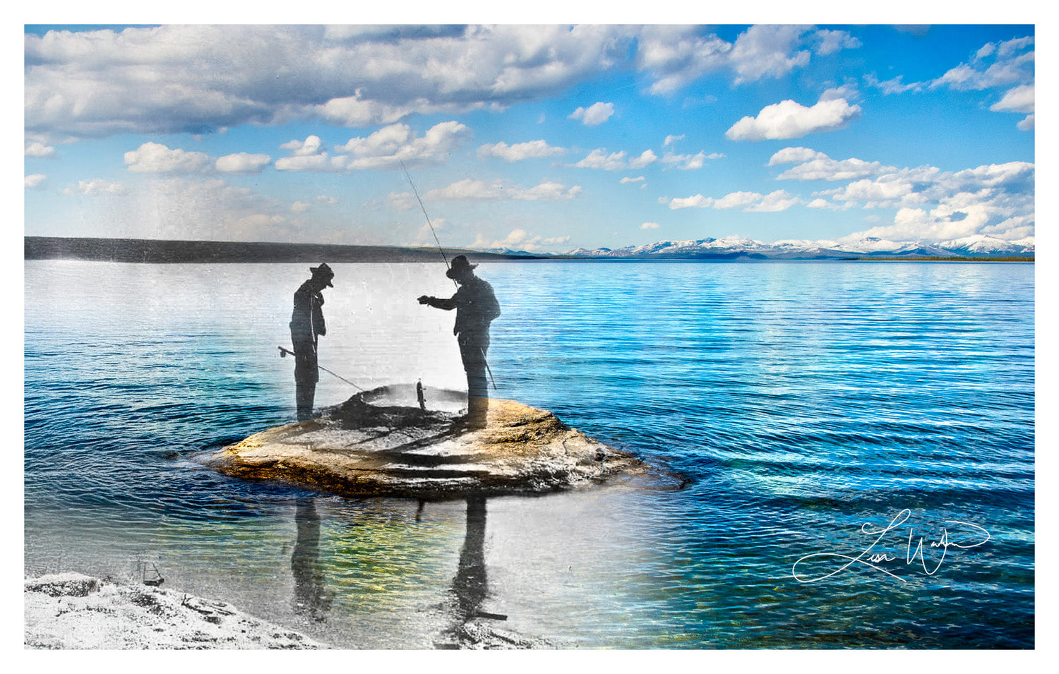 Men 'Cooking Fish' at Fishing Cone - West Thumb of Yellowstone Lake, Yellowstone National Park