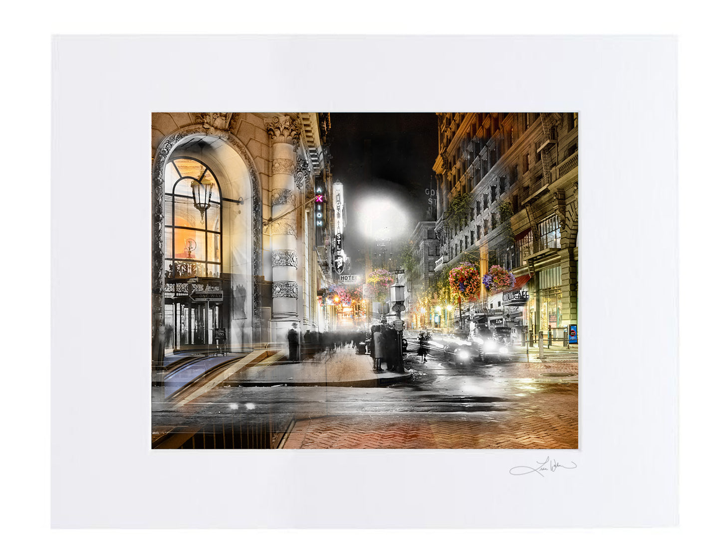 Market Street at Night, San Francisco, California - Matted Print