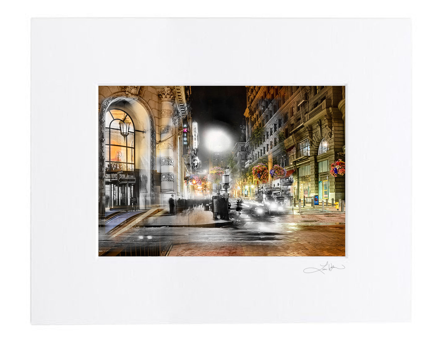 Market Street at Night, San Francisco, California - Matted Print