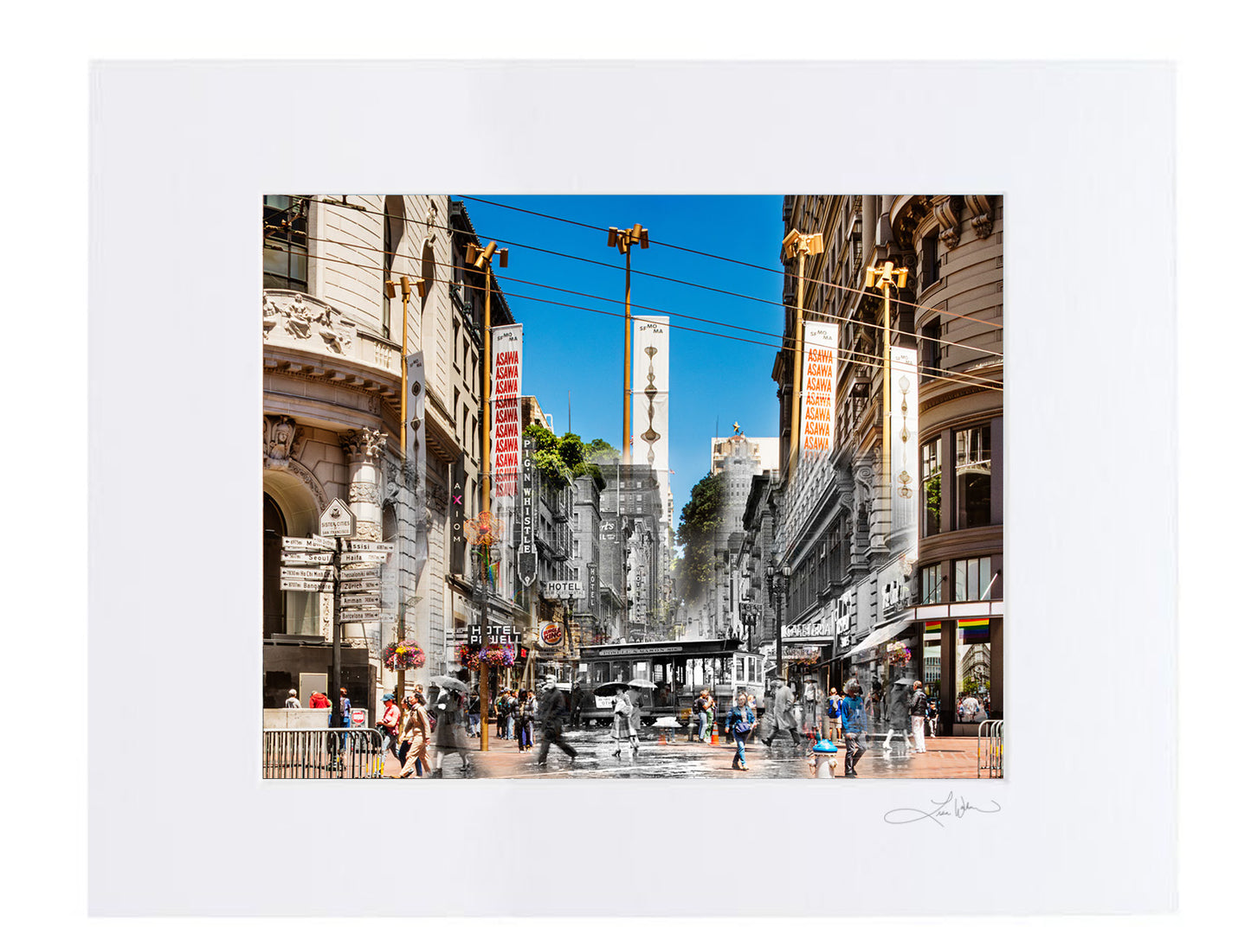 Cable Car Turnaround Market & Powell -  San Francisco, California - Matted Print