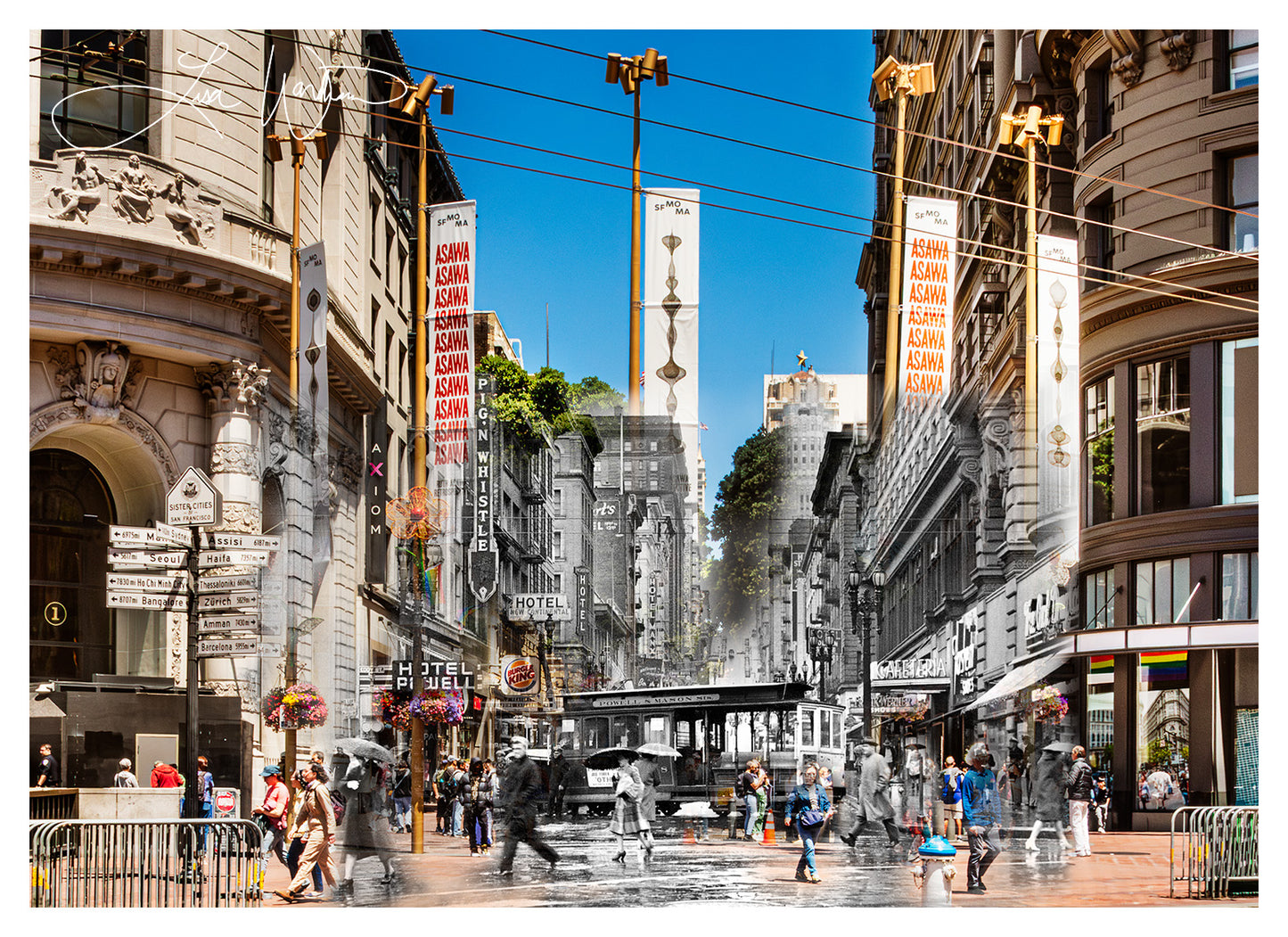 Cable Car Turnaround Market & Powell -  San Francisco, California - Matted Print
