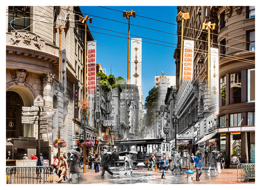 Cable Car Turnaround Market & Powell -  San Francisco, California - Framed and Matted Print