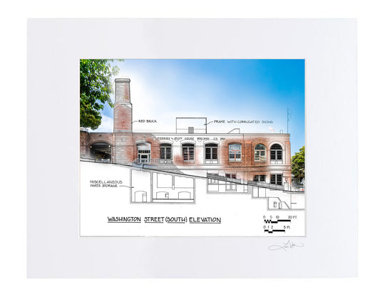 Cable Car Museum Blueprint, San Francisco, California - Matted Print