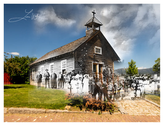 St. Patrick Church in Browns Gulch now WMOM, Butte, Montana - Matted Print