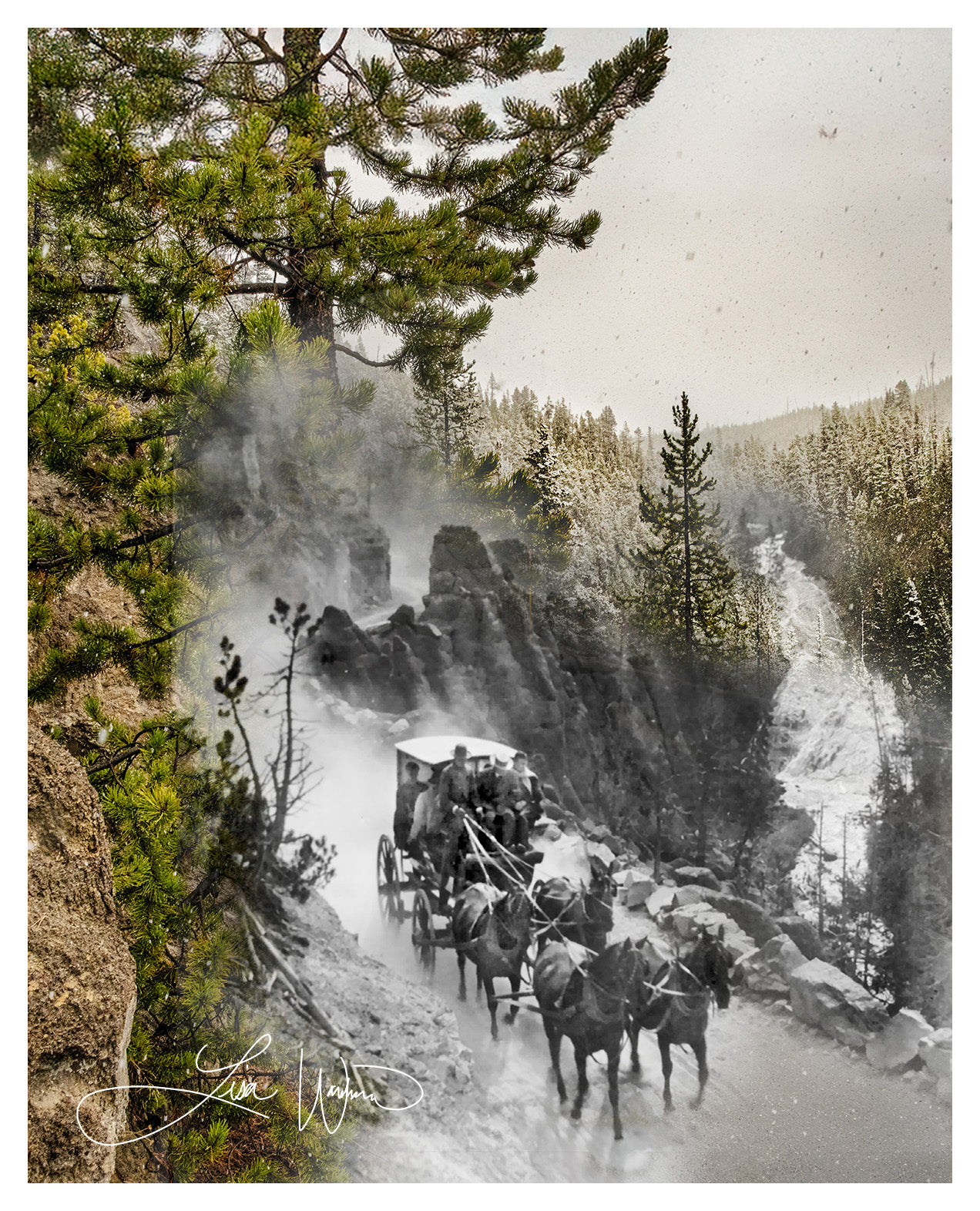Virginia Falls, Yellowstone National Park - Matted Print