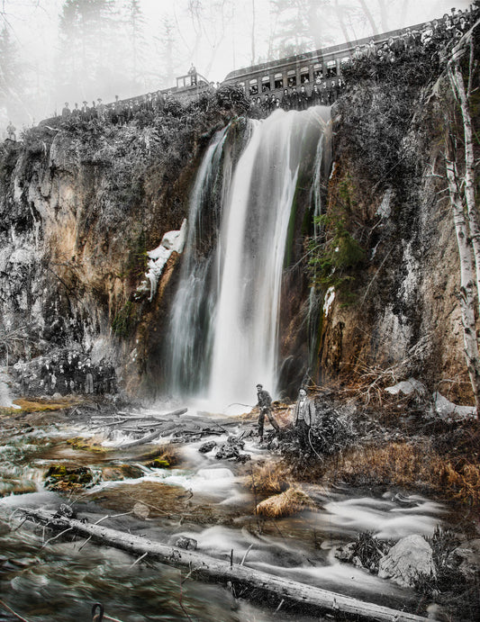 Spearfish Falls Train & People - Matted Print