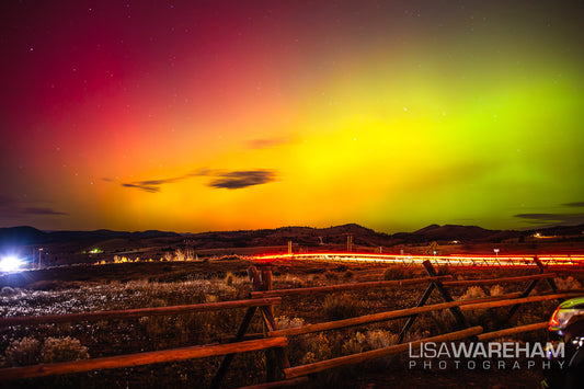 Northern Lights from Behind the Big M - Butte Montana - Matted Print