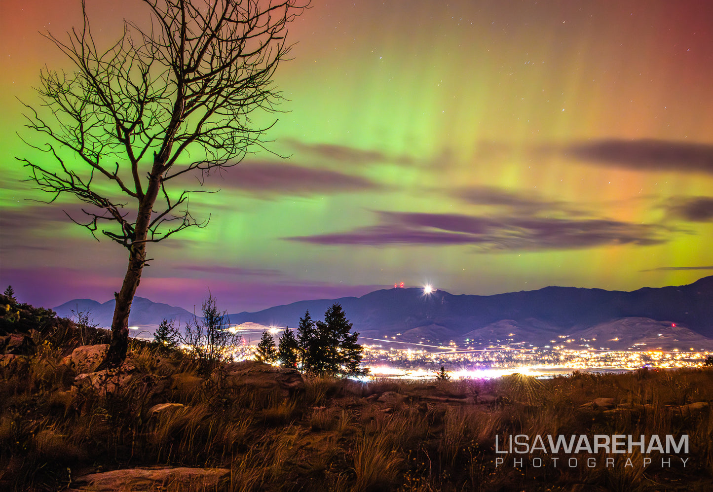 Northern Lights from TImber Butte - Butte Montana - Matted Print