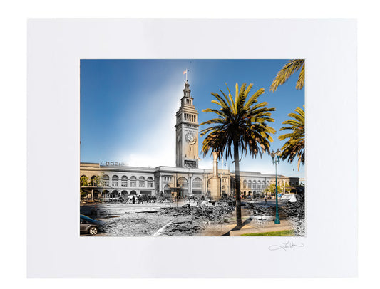 Ferry Building After Earthquake, San Francisco, California - Matted Print