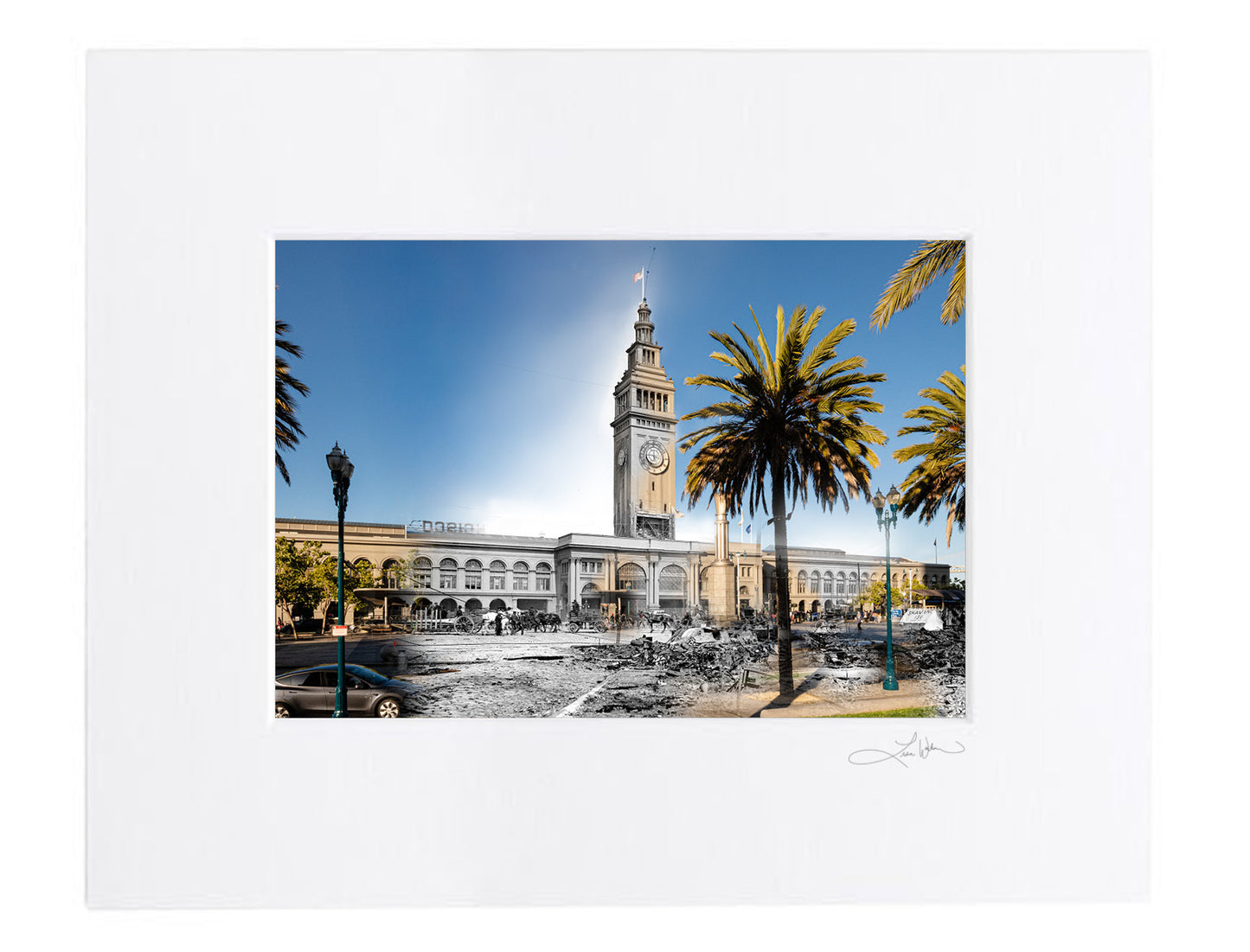 Ferry Building After Earthquake, San Francisco, California - Matted Print