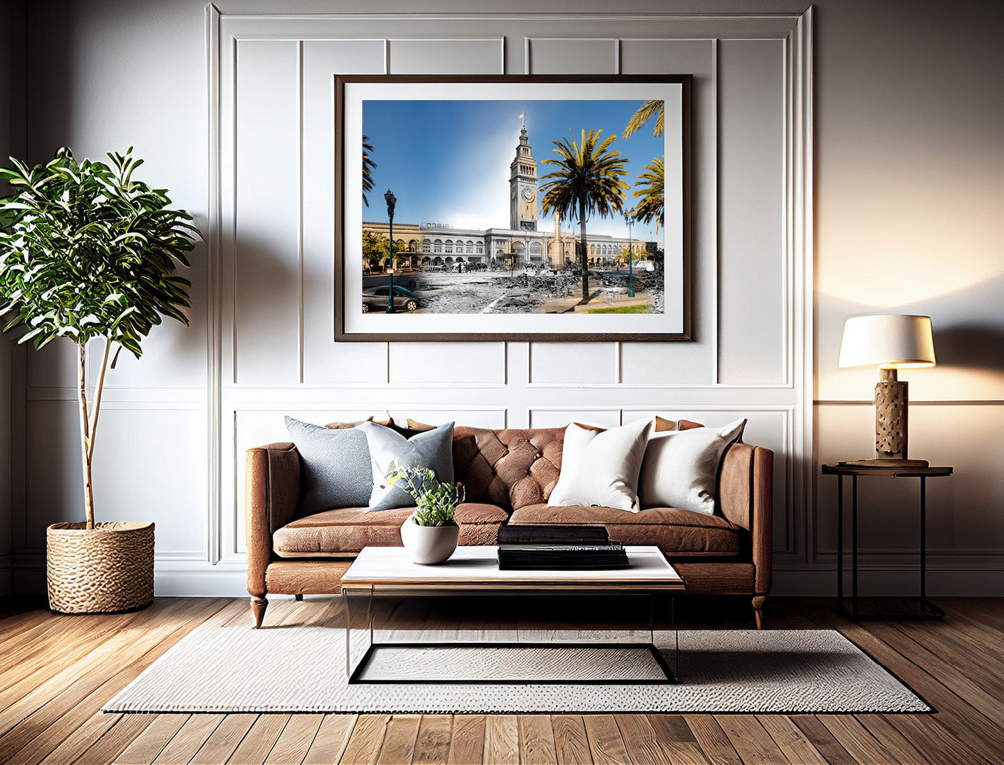 Ferry Building After Earthquake, San Francisco, California - Framed and Matted Print