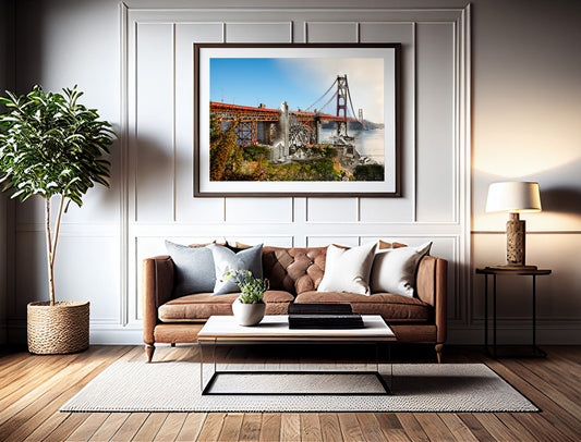 Golden Gate Bridge Under Construction, San Francisco, California - Framed and Matted Print