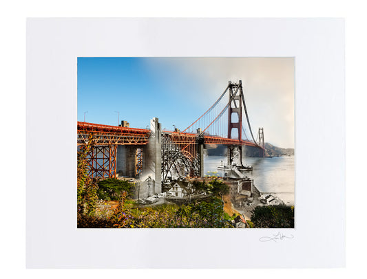 Golden Gate Bridge Under Construction, San Francisco, California - Matted Print