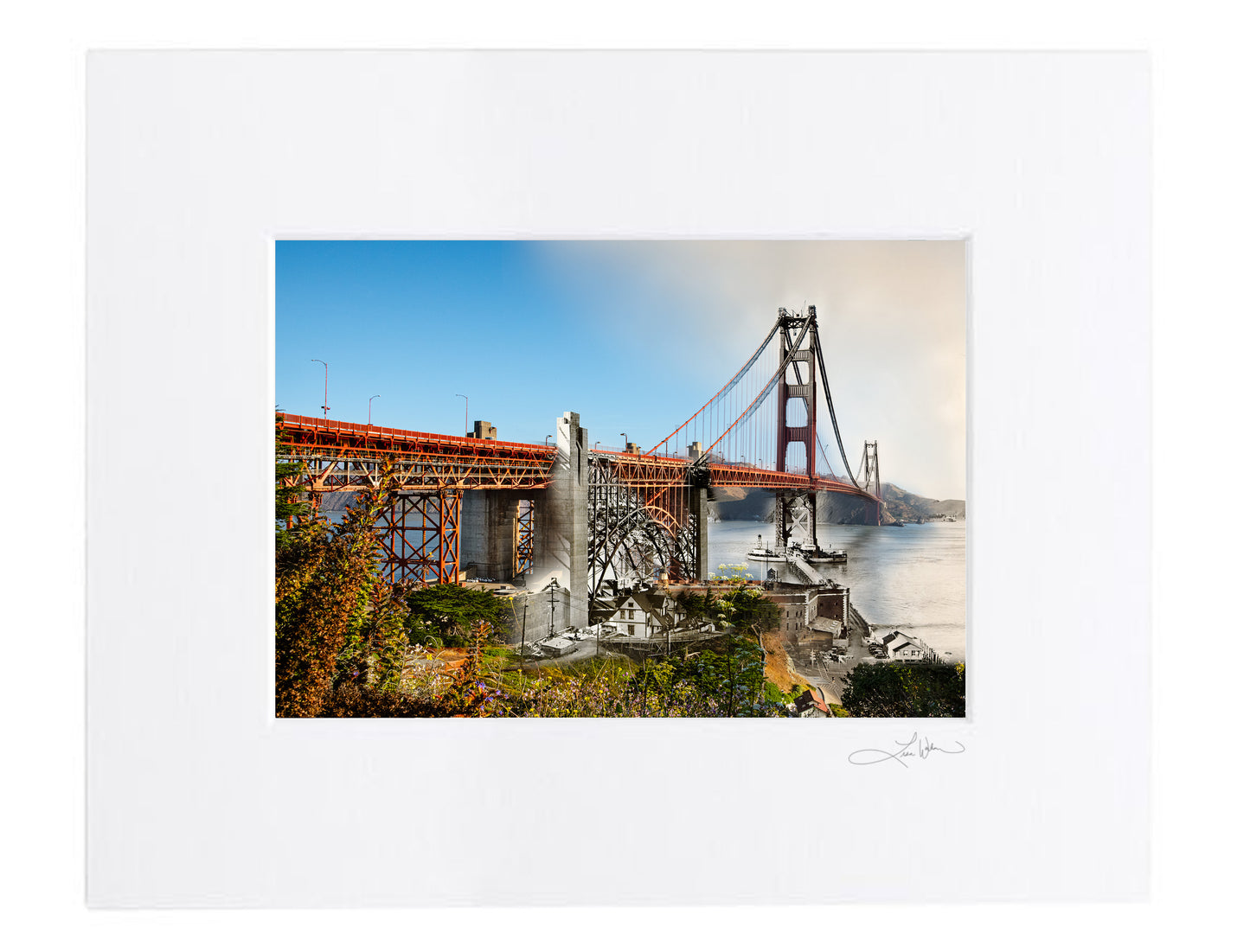Golden Gate Bridge Under Construction, San Francisco, California - Matted Print