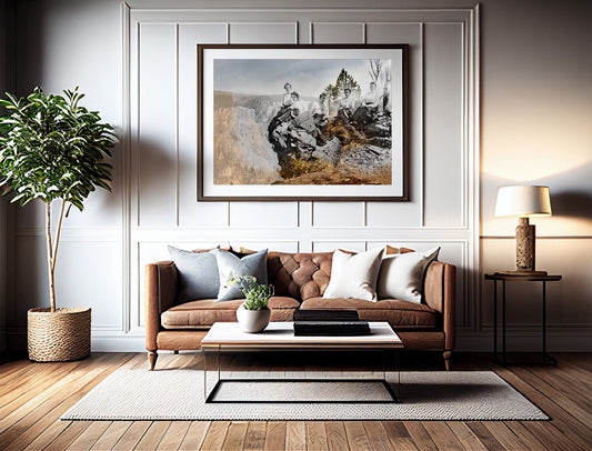 Women Employees on Canyon Rim, Yellowstone National Park - Framed and Matted Print