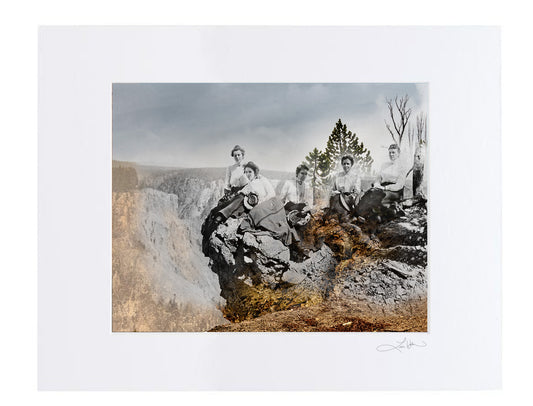 Women Employees on Canyon Rim, Yellowstone National Park - Matted Print