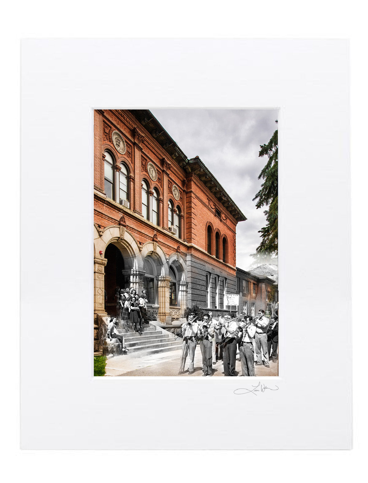 Montana Tech Main Hall and Ban - Matted Print