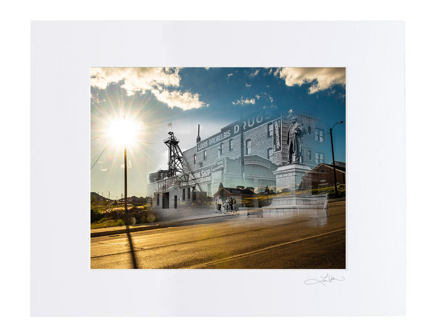 Marcus Daly Statue and Original Mine - Matted Print