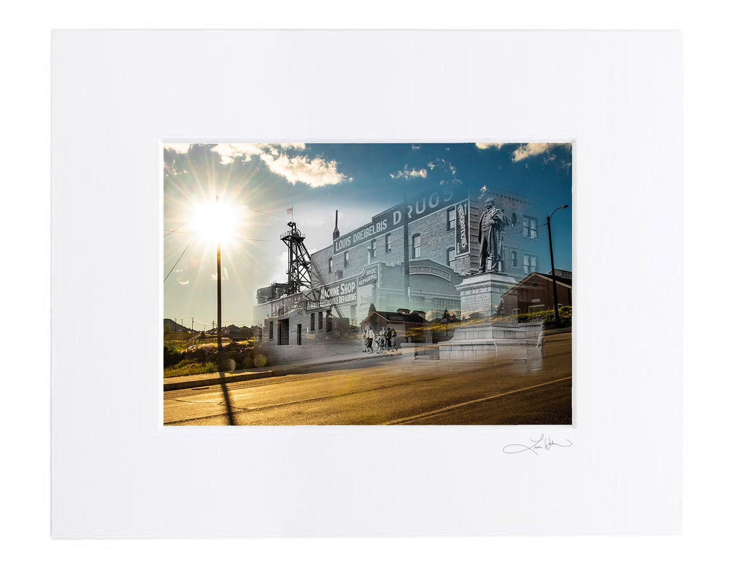 Marcus Daly Statue and Original Mine - Matted Print