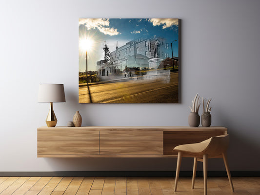 Marcus Daly Statue and Original Mine - Canvas Gallery Wrap