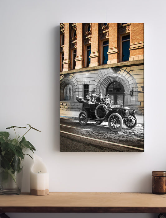 Masonic Temple People and Car - Canvas Gallery Wrap