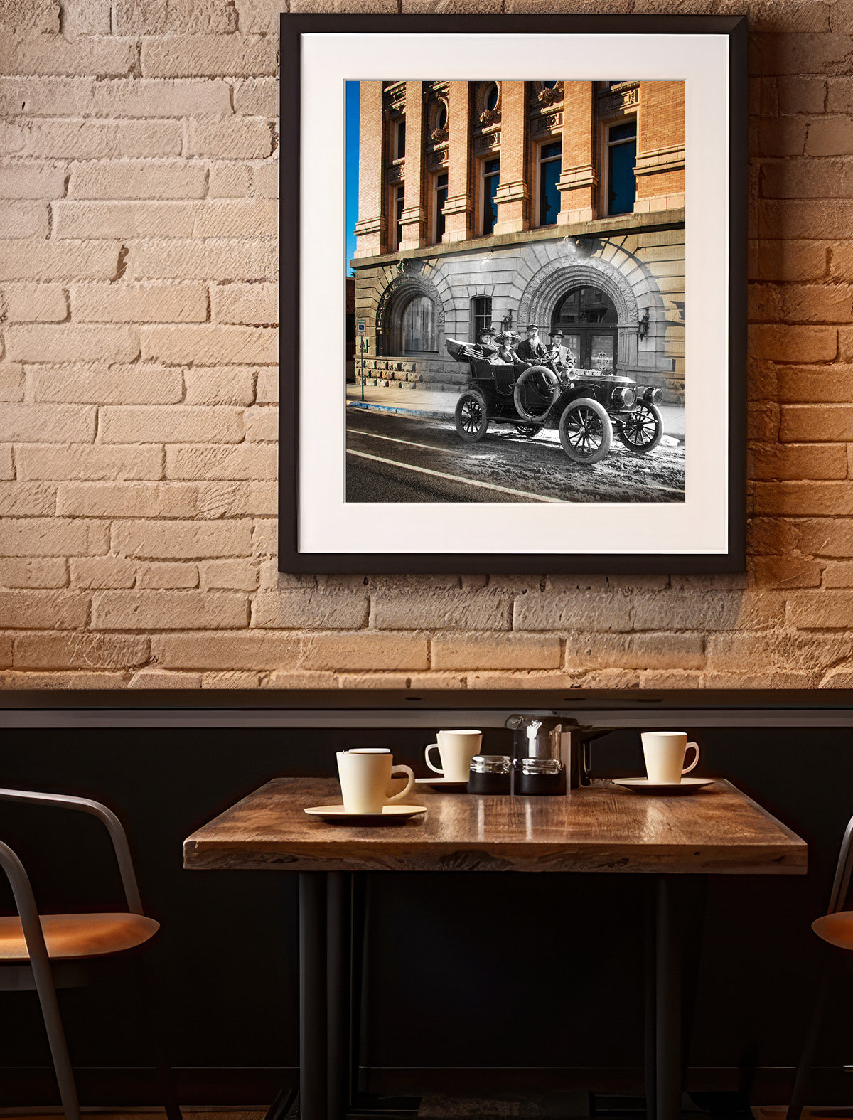 Masonic Temple People and Car - Framed and Matted Print