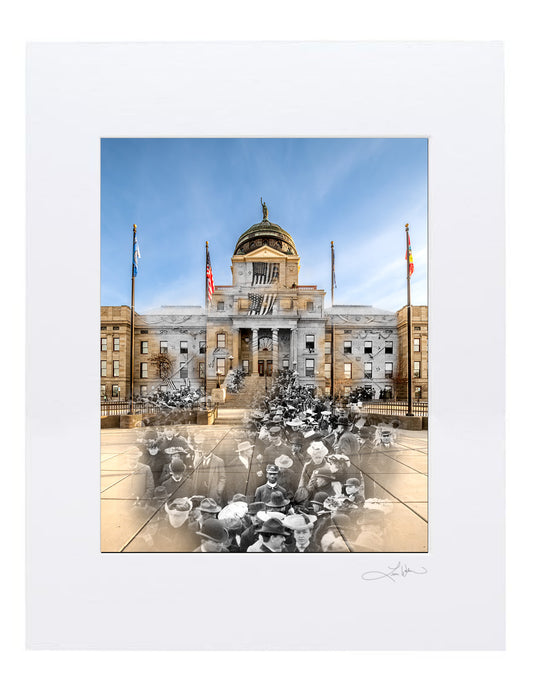 Montana State Capitol Crowd, Pres Roosevelt Speech -  Helena, Montana - Matted Print