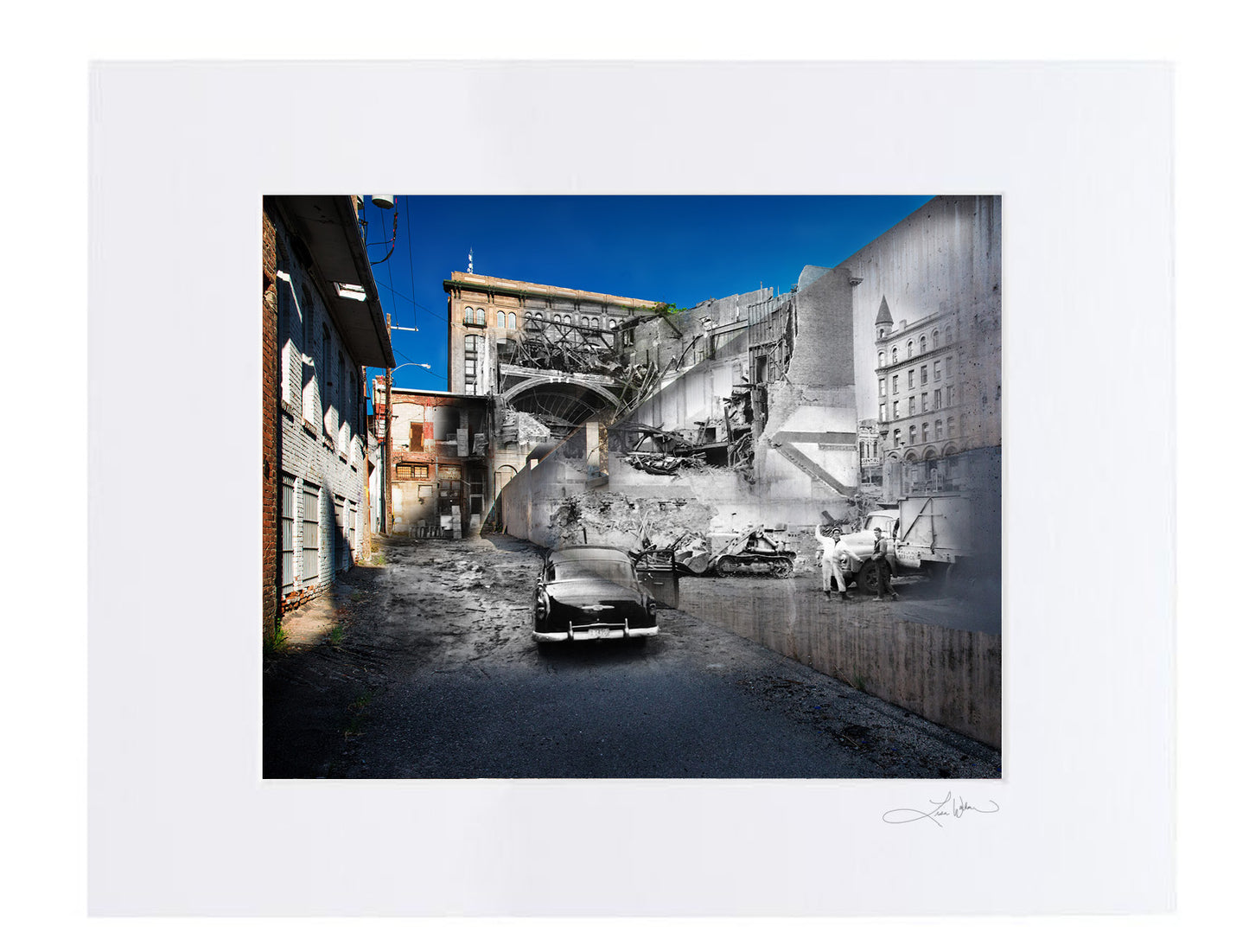 Rialto Theater Demolition From Alley - Matted Print