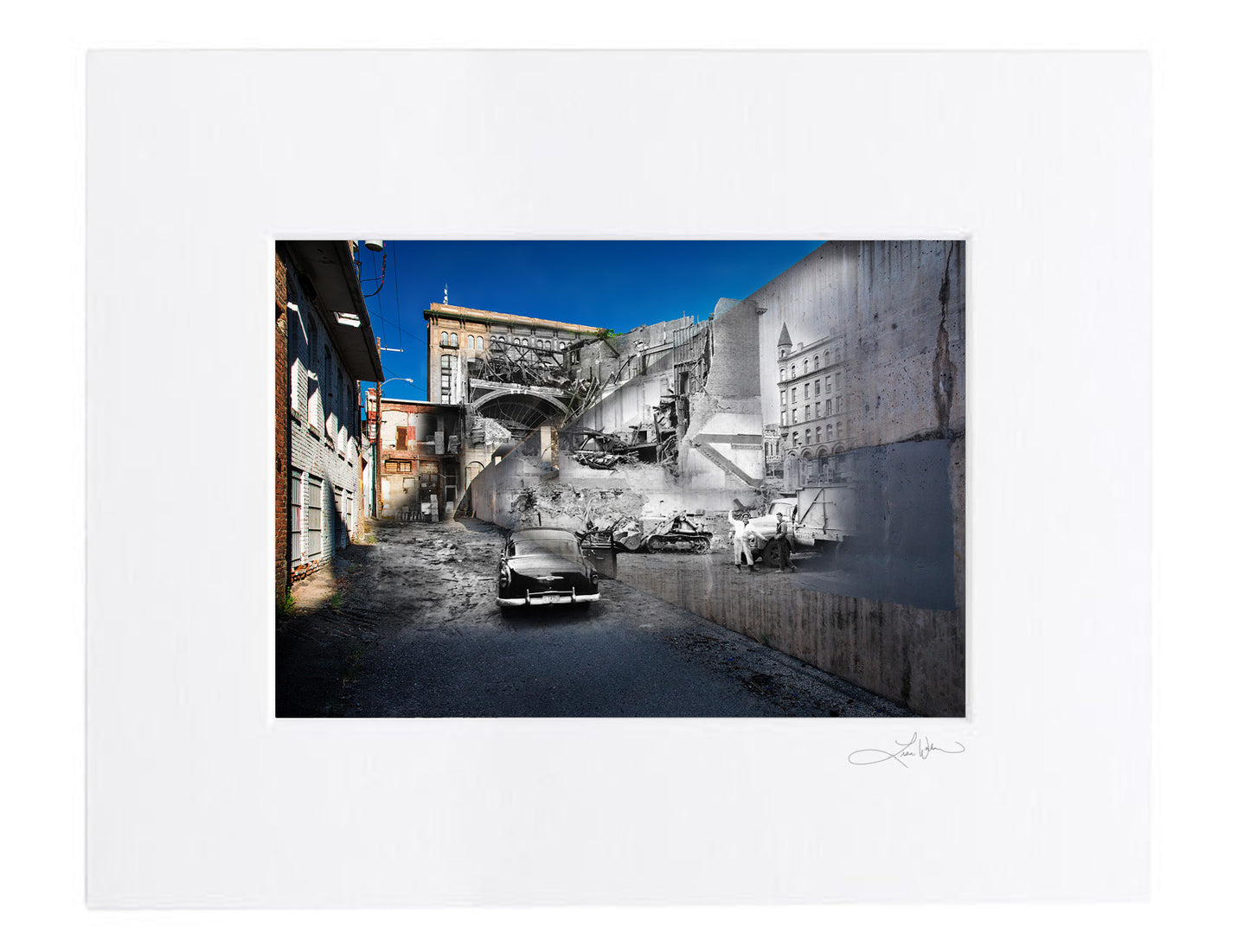 Rialto Theater Demolition From Alley - Matted Print