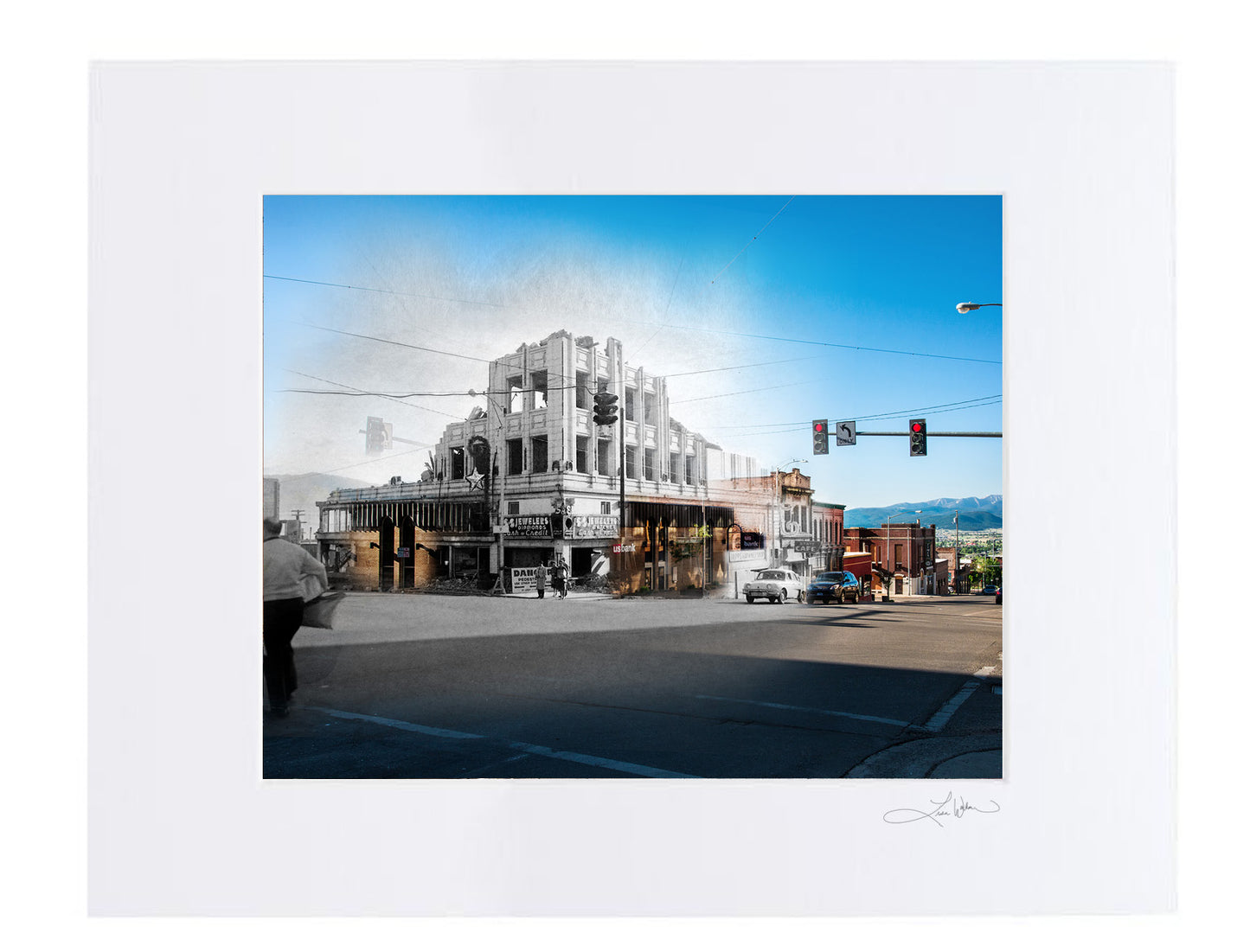 Rialto Theater Demolition From Park St - Matted Print