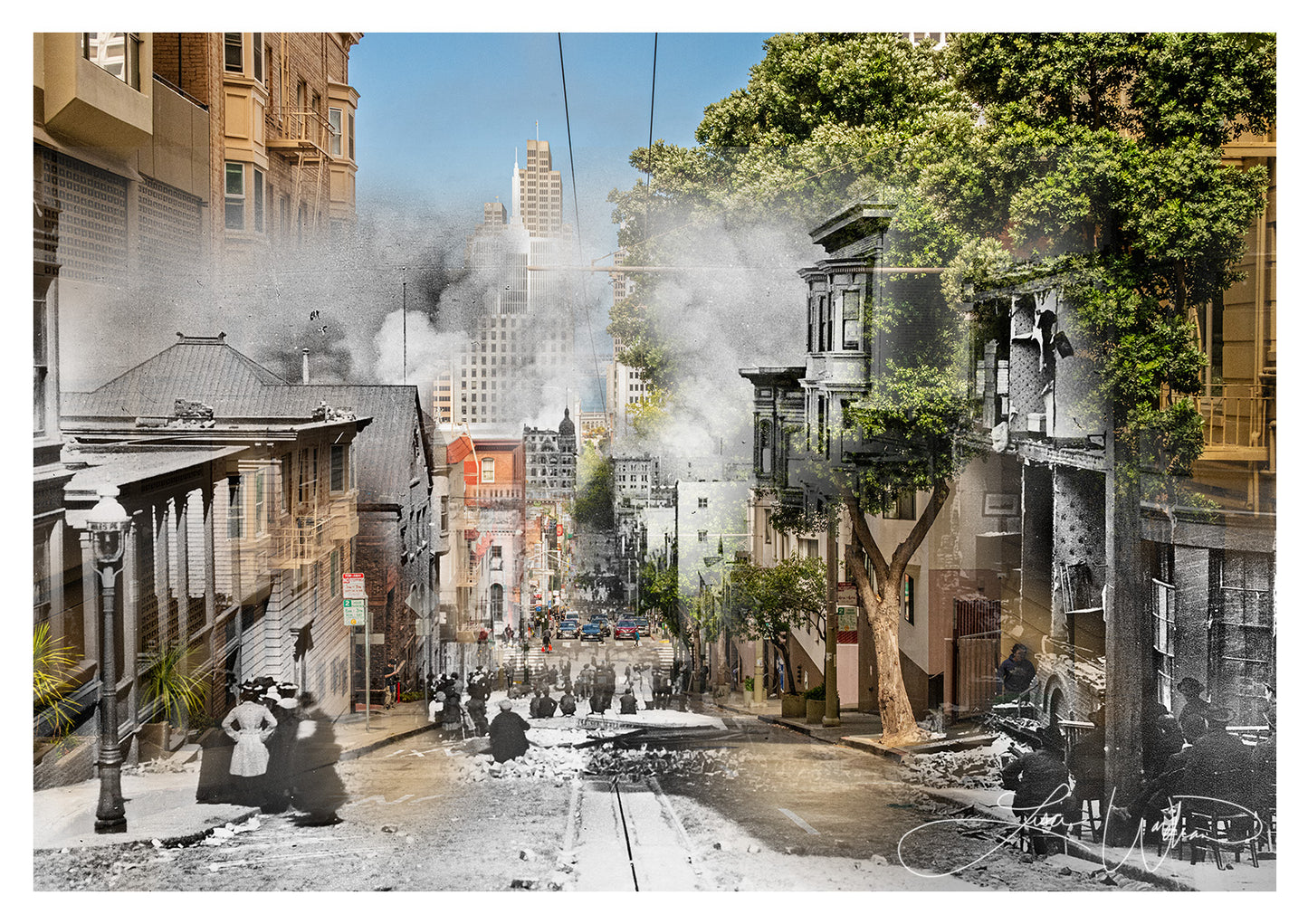 1906 Earthquake from Sacramento St, San Francisco, California - Canvas Gallery Wrap