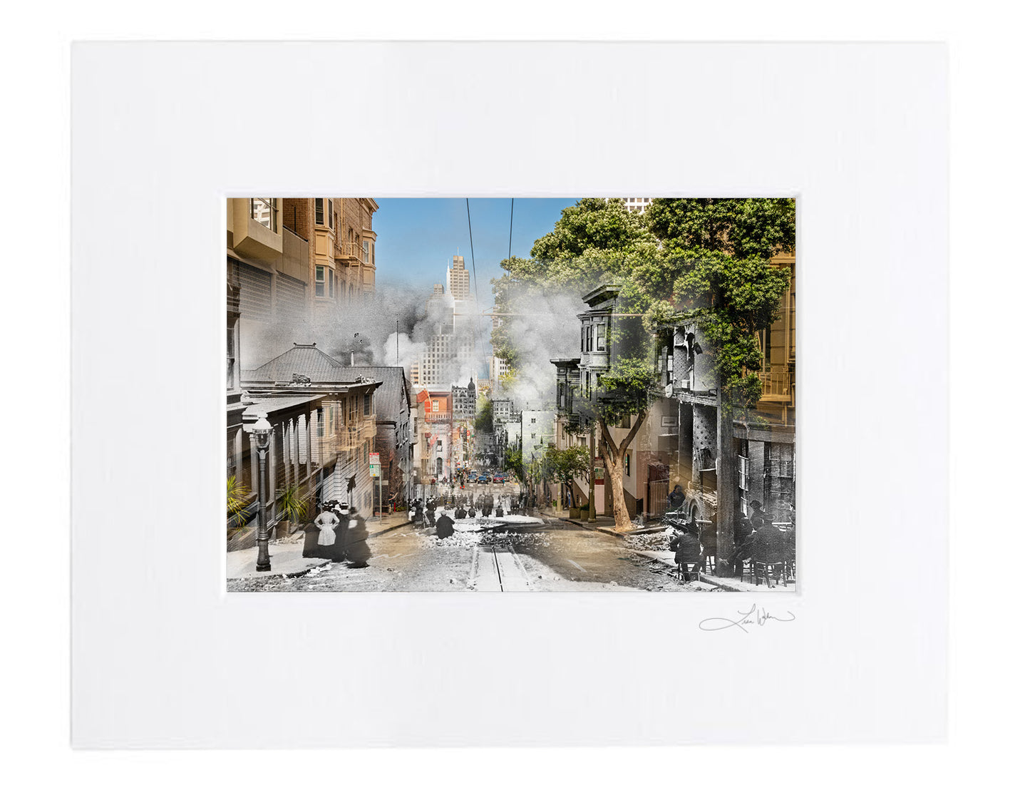 1906 Earthquake from Sacramento St, San Francisco, California - Matted Print