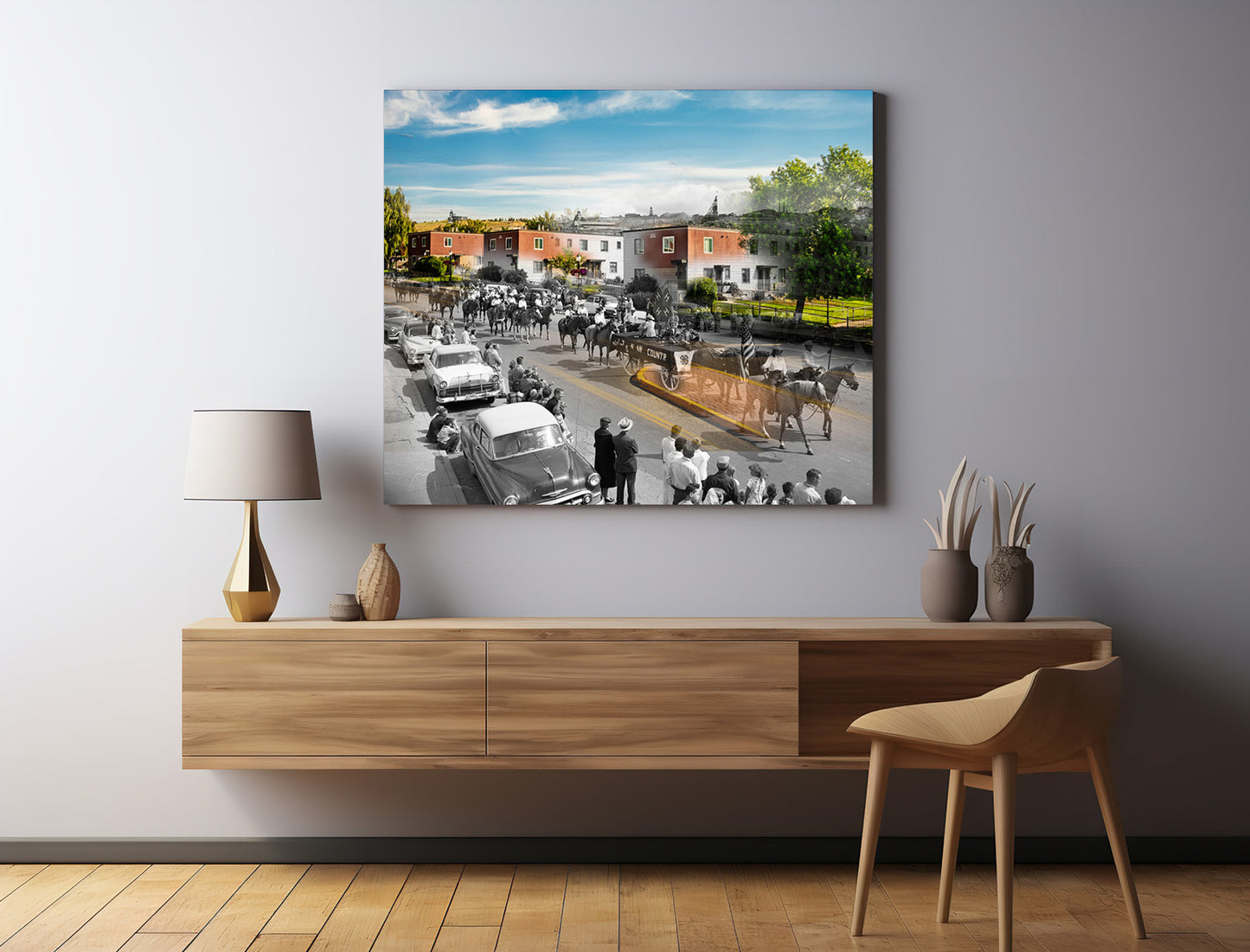 Parade on Arizona Street with Silver Bow Homes in Background - Butte Montana - Canvas Gallery Wrap